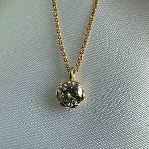 Dainty 18K Solid Gold Bezel Set 0.32 CT Diamond Solitaire Pendant Necklace 15.5"